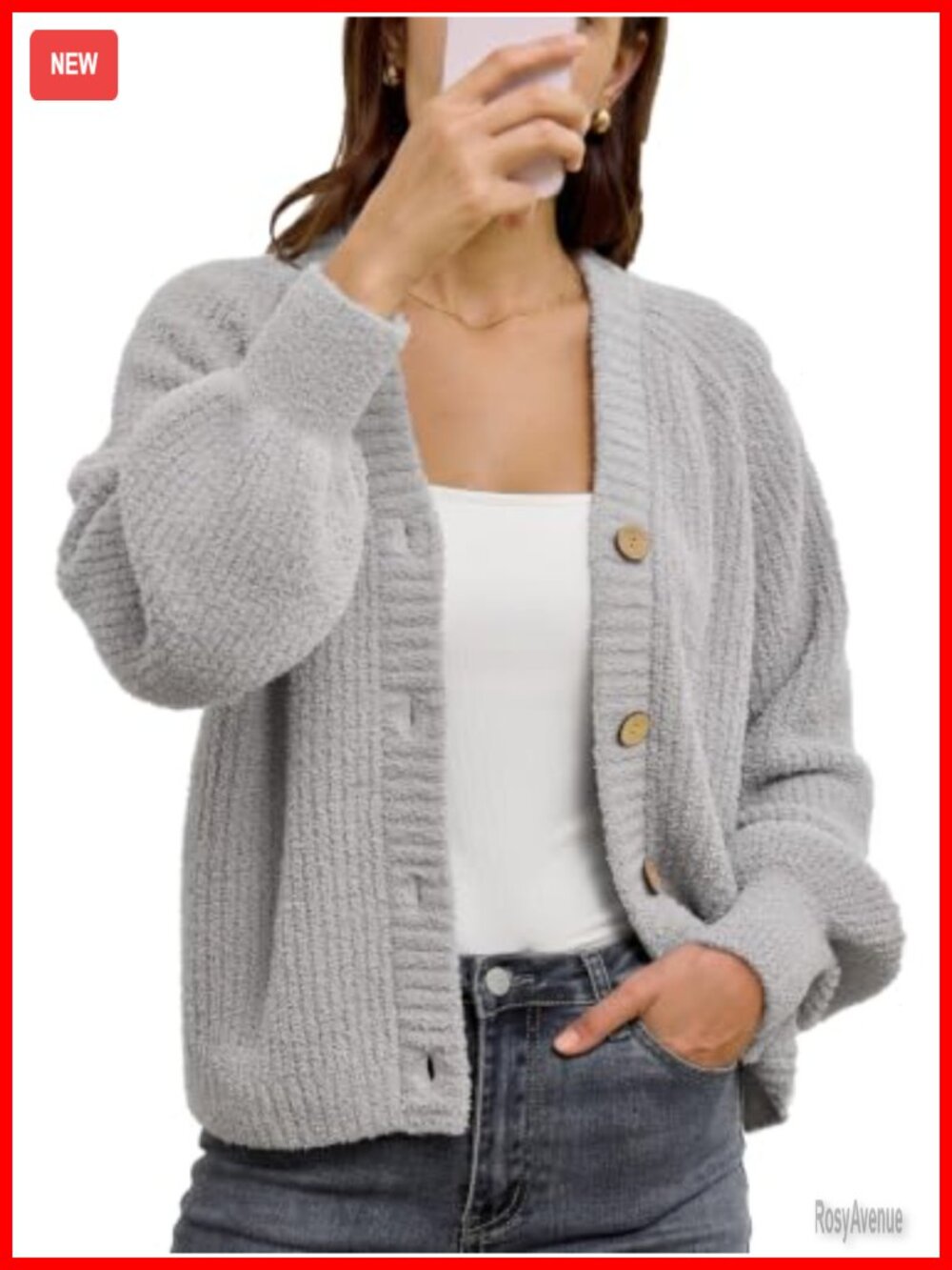 Soft Knit Open Front Button Down Cardigan Sweater with Pockets